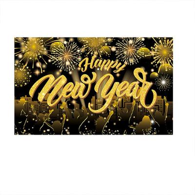 Black Gold 2026 New Year Backdrops Colorful Balloon Night Glittering Celebration Banner Polyester Champagne Party Background