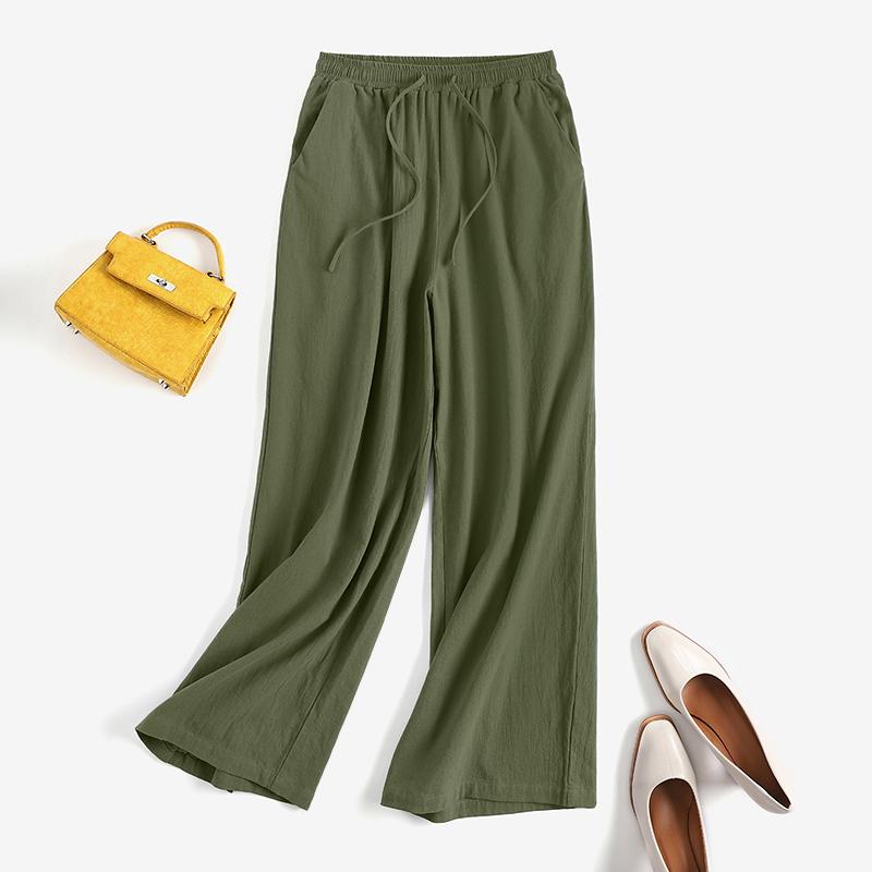 

ZANZEA Женщины Лето Повседневные хлопчатобумажные брюки Эластичная талия Свободные широкие брюки #2