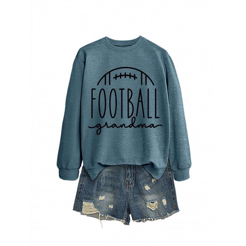 Womens Oversized Long Sleeve Crewneck Sweatshirt With Football Grandma Print - Fall Winter Casual Wear