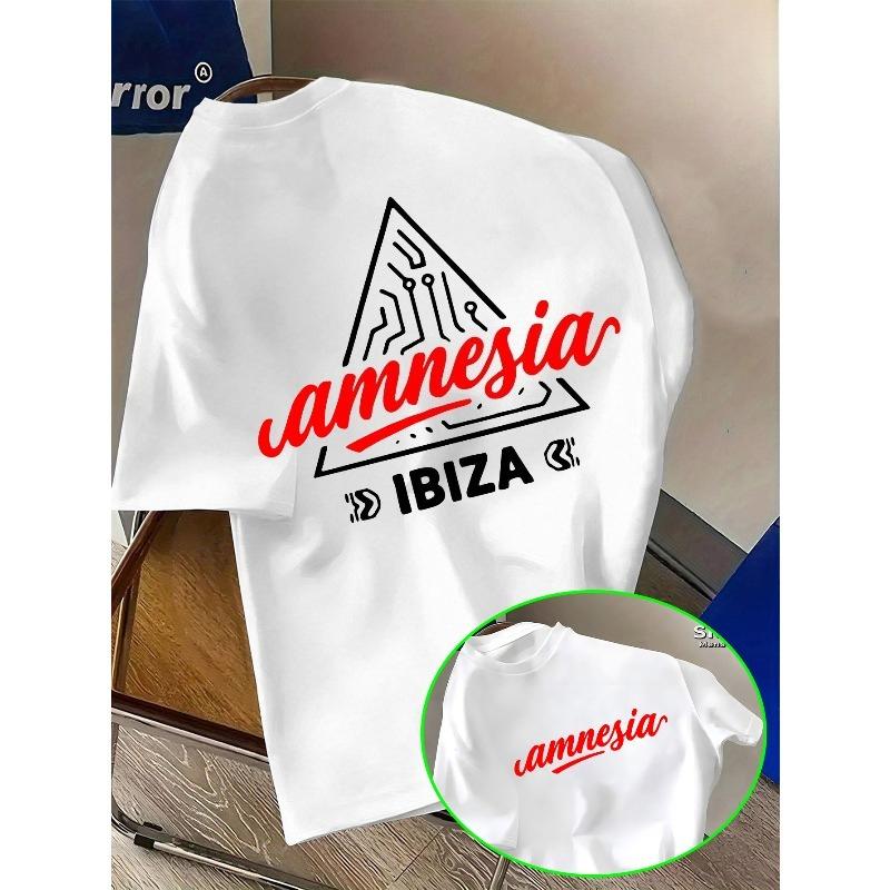 Retro Street Style T-Shirt IBIZA Electronic Music Culture Art Trendy Distressed Casual Top Breathable Sweat-Absorbing Individual Outfit Base Layer