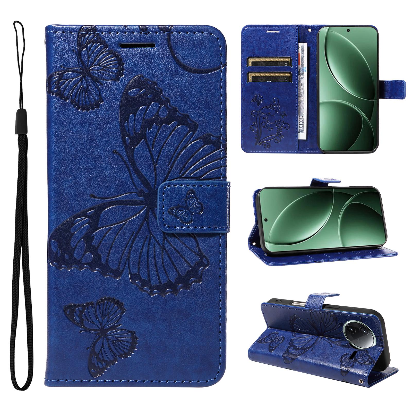 

For Xiaomi Poco F7 Ultra 5G/Poco F7 Pro 5G/Redmi K80 Pro 5G/K80 5G Wallet Case Floral Butterfly Imprinted Leather Phone Cover Stand Blue