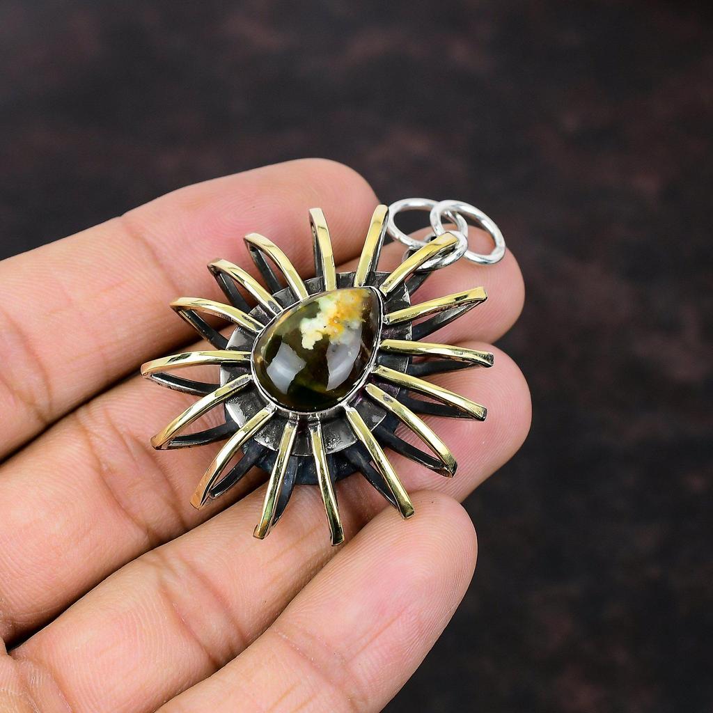 Australian Chrome Chalcedony Pendant Gemstone Jewelry 925 Sterling Silver Pendant 18K Gold Plated Pendant Handmade Cage Jewelry Gift For Mom