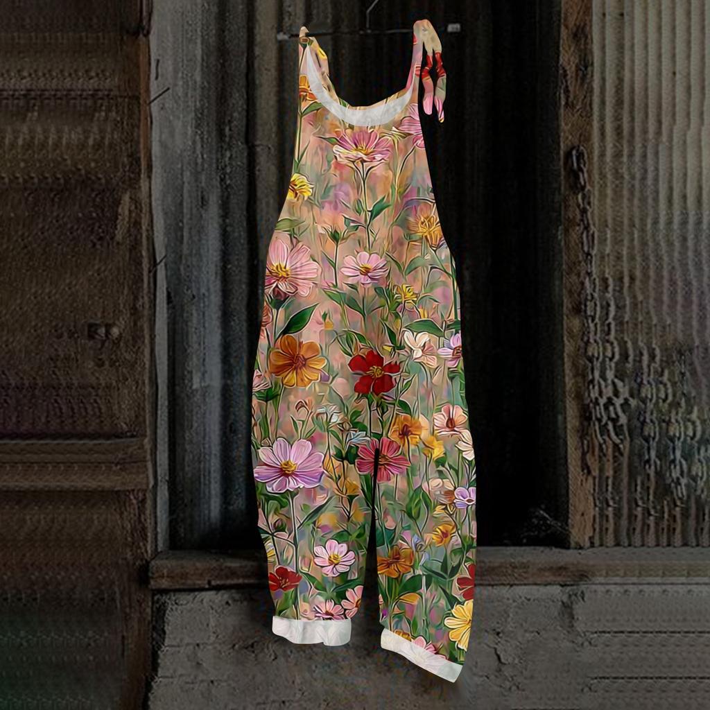 Women's Retro Printed Casual Loose, Retro Overalls Cotton And Linen One,piece Pants