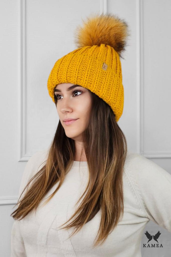 Nerea Winter Hat Thick Weave Mustard Color