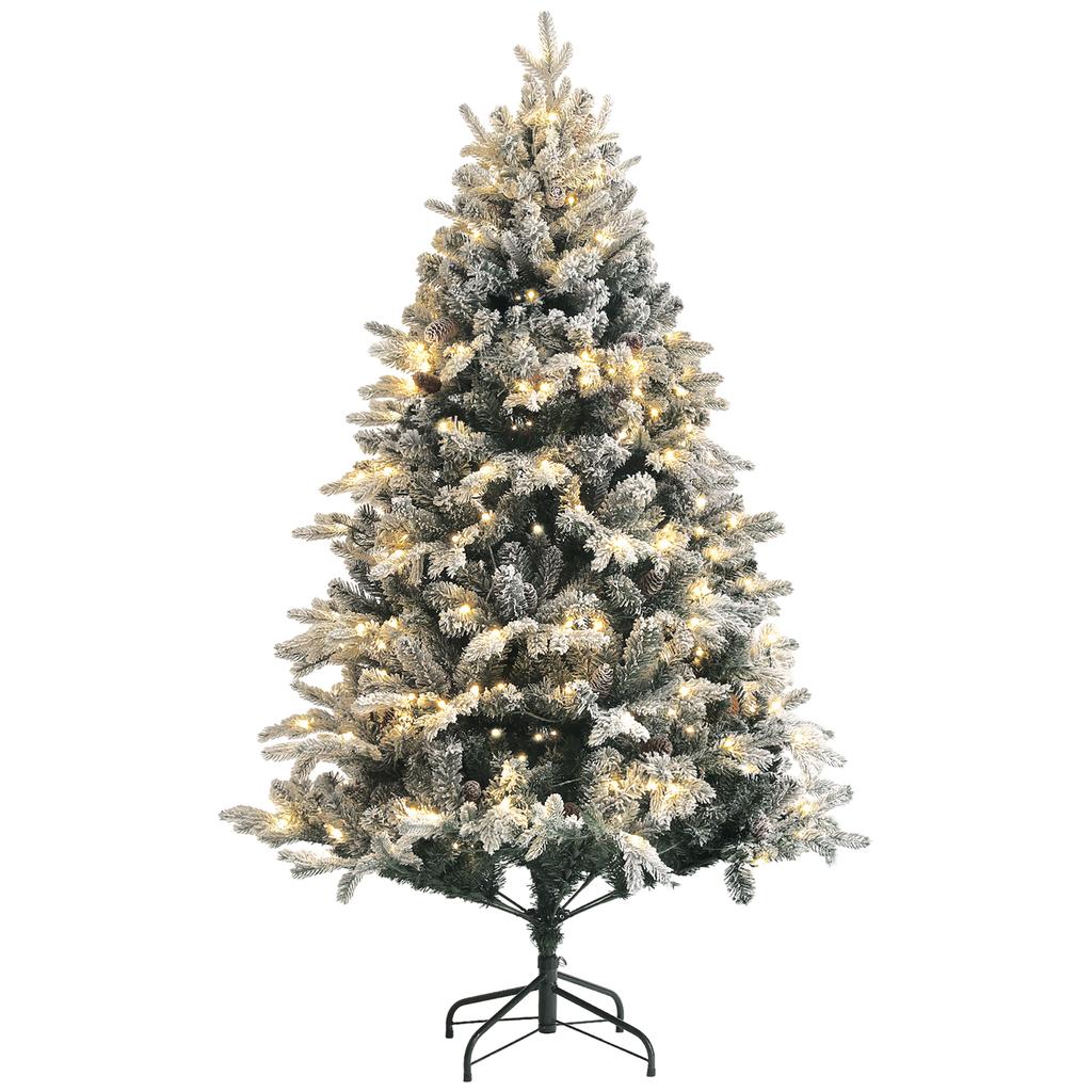 180cm Artificial Christmas Tree with 793 Branches, LED Lights and Snow-Covered Branches, Green