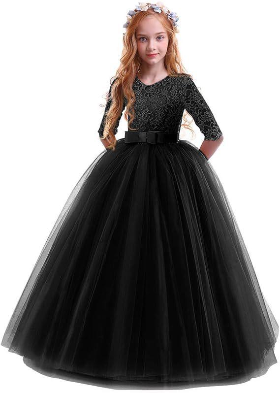 Girls Long Sleeve Flower Girl Wedding Dress Princess Gown