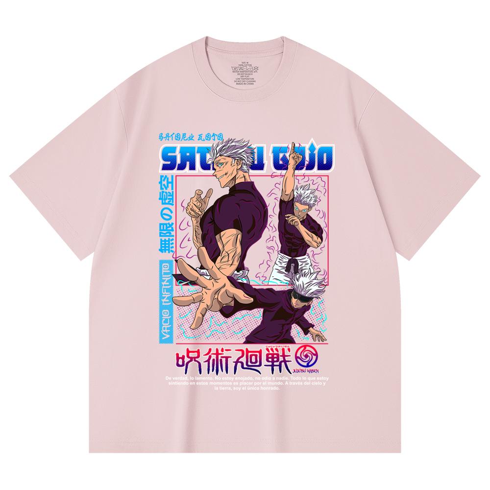 230 Gsm 100% Cotton Jujutsu Kaisen V25 Gojo Print Unisex Heavy Cotton T Shirt