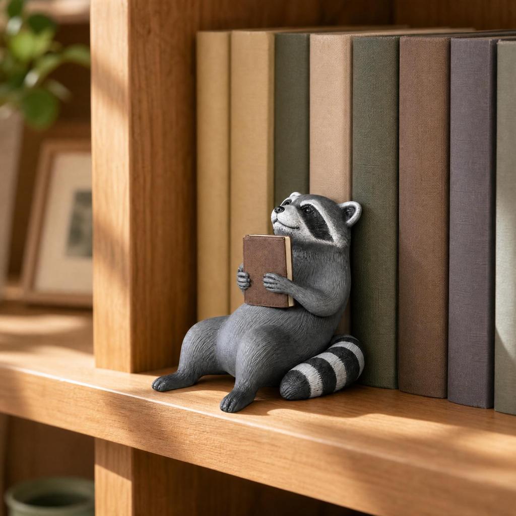 Sculptural Raccoon Bookend Cute Heavy Duty for Office