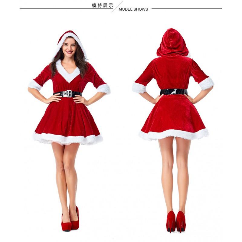 Christmas Puff Princess Dress Santa Theme Party Costume Women Festive Event Wear