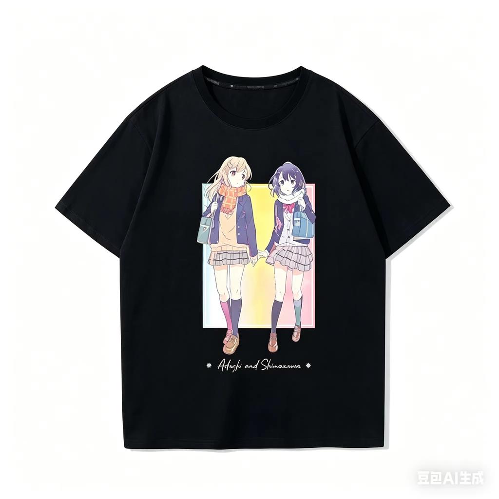 2026 Summer Cute Anime Pattern T-shirt with Adachi and Shimamura School Uniform Print, Unisex Casual Cotton Style Fan T-Shirt