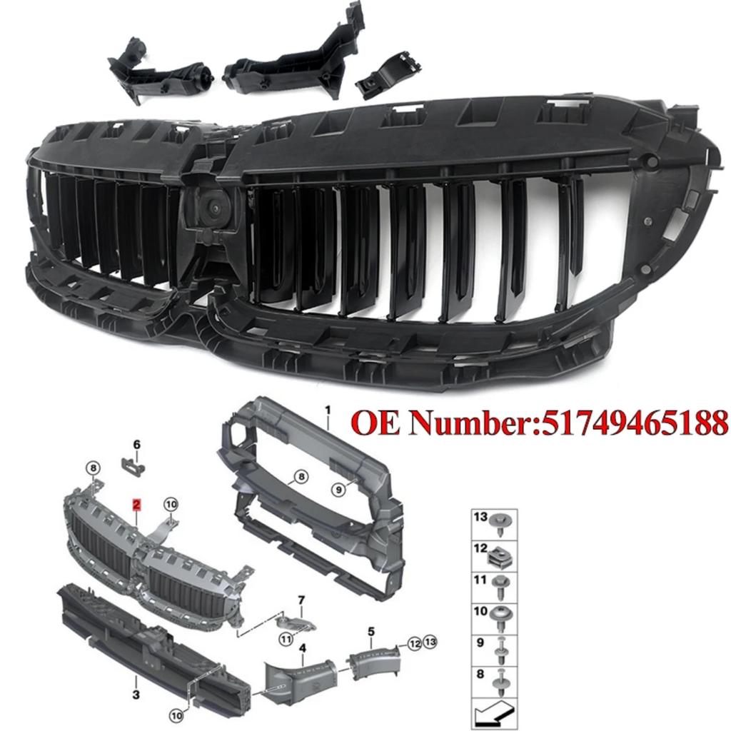 Front Radiator Grille Active Air Shutter Black 51749465188 For BMW G20 G21 330i 2019-2022