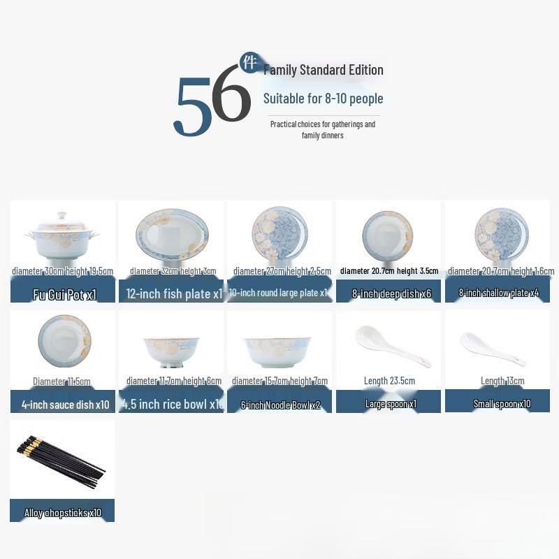 Jingdezhen 56-Piece Microwave-Safe Bone China Dinnerware Set