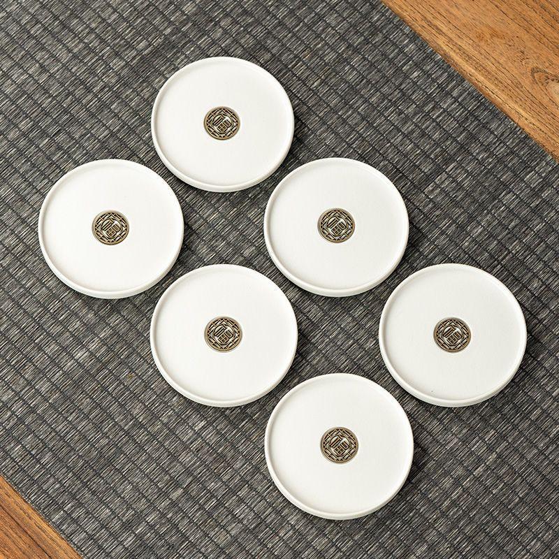 Nordic Gold Plated Dark Green Ceramic Coaster Home Tea Cup Tea Set Accessories Mini Small Tray Home Decoration Porcelain Crafts