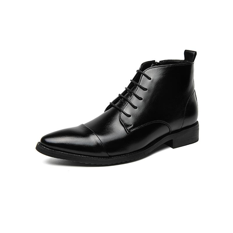 

Large size 48 three-joint high-top leather shoes British style dress business soft leather middle help horse leathershoes 38 чёрный