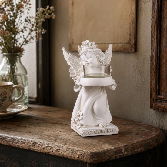 yangyizhi Little Angel Candle Holder, Resin Decorative Guardian Tea Light Retro Cherub Sculpture for Home Church Wedding Decor