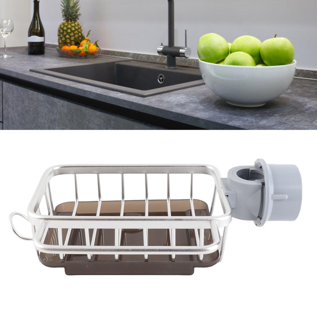 Küchenarmatur Organizer Multifunktional Rostfrei Schwamm Spülmittel Bürste Spülbecken Caddy Halter mit Abtropfschale