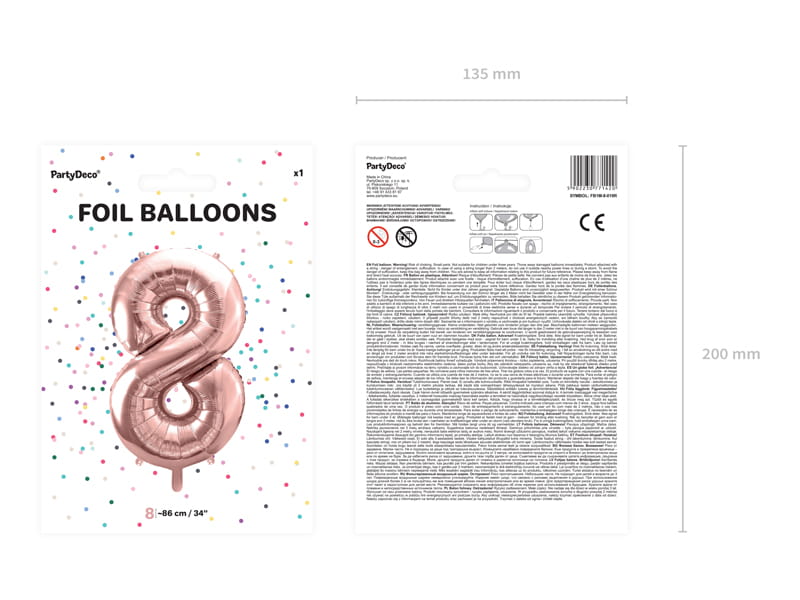 Partydeco Balon Foliowy Cyfra 8 86Cm Rozowe Zloto