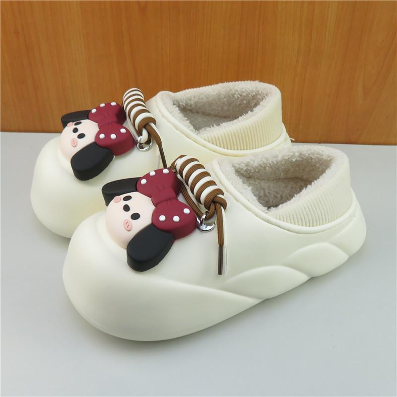 2025 Winter Women's Cartoon Wrap-Heel Non-Slip Cotton Slippers: Cute, Warm, Waterproof