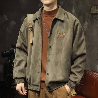 Air Layer Frühling und Herbst Arbeitsjacke Herren Locker Winter Wildleder Revers Baseballjacke