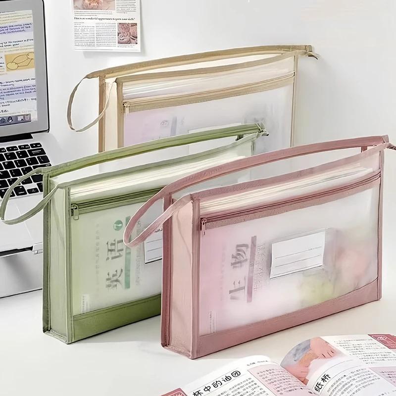 A4 Nylon Mesh Bag – Transparent Portable Storage Pouch for School & Office Supplies