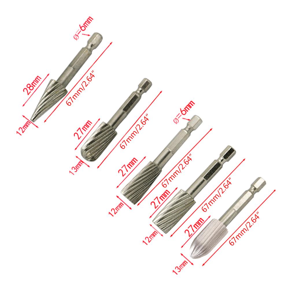 5 Pcs H.S.S. Burrs Rotary File 1/4"/6.35mm Rotary Rasp Cutte for DIY Woodworking