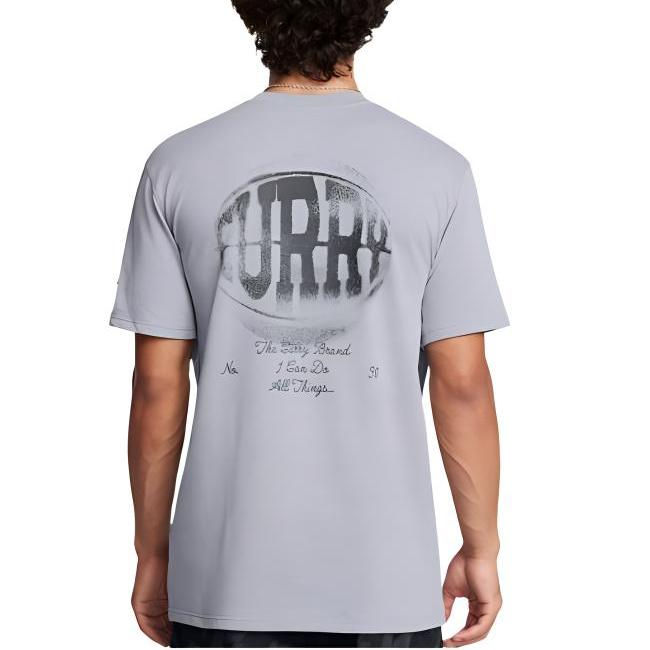 Under Armour Curry Verbiage Graphic Print Crew Neck T-Shirt Men Tops Steel 1387110-035