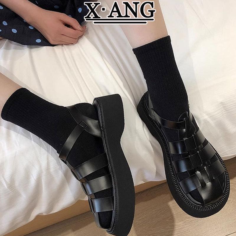 

Leather bag head sandals women s platform Roman women s shoes 2025 summer new woven pig cage shoes hollow hole shoes 40