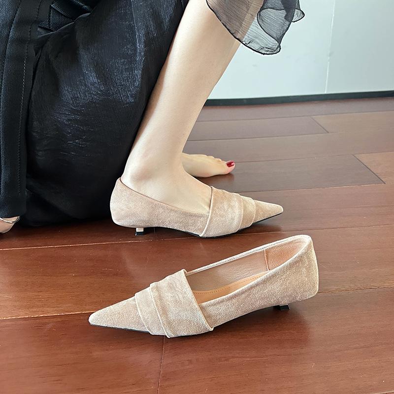 Temperament Suede Single Shoes Women's Shoes New Spring and Autumn Winter Pointed Thin Heel Low Heel Shoes Women