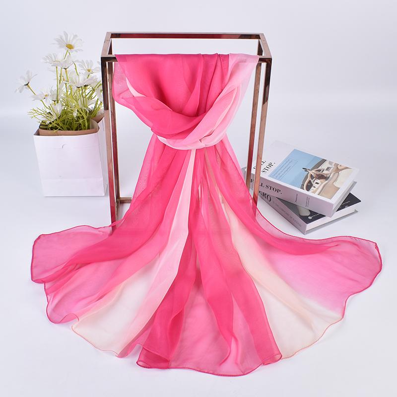 Spring/Summer New Three Color Gradient Silk Scarf 75 * 180 Georgette Long Scarf