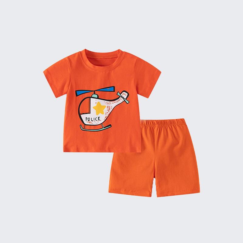 Boys  Summer Cartoon Dinosaur Printed Short Sleeve Middle and Small Children s Clothing New T-shirt Casual Two Piece Set 2T/90cm красный