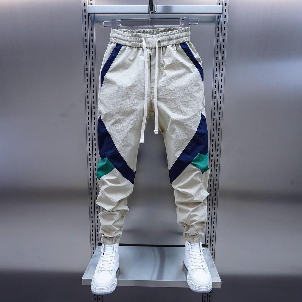Men's Summer Color-Block Joggers: Elastic Waist, Patchwork, Tapered Leg, Trendy Harem Pants