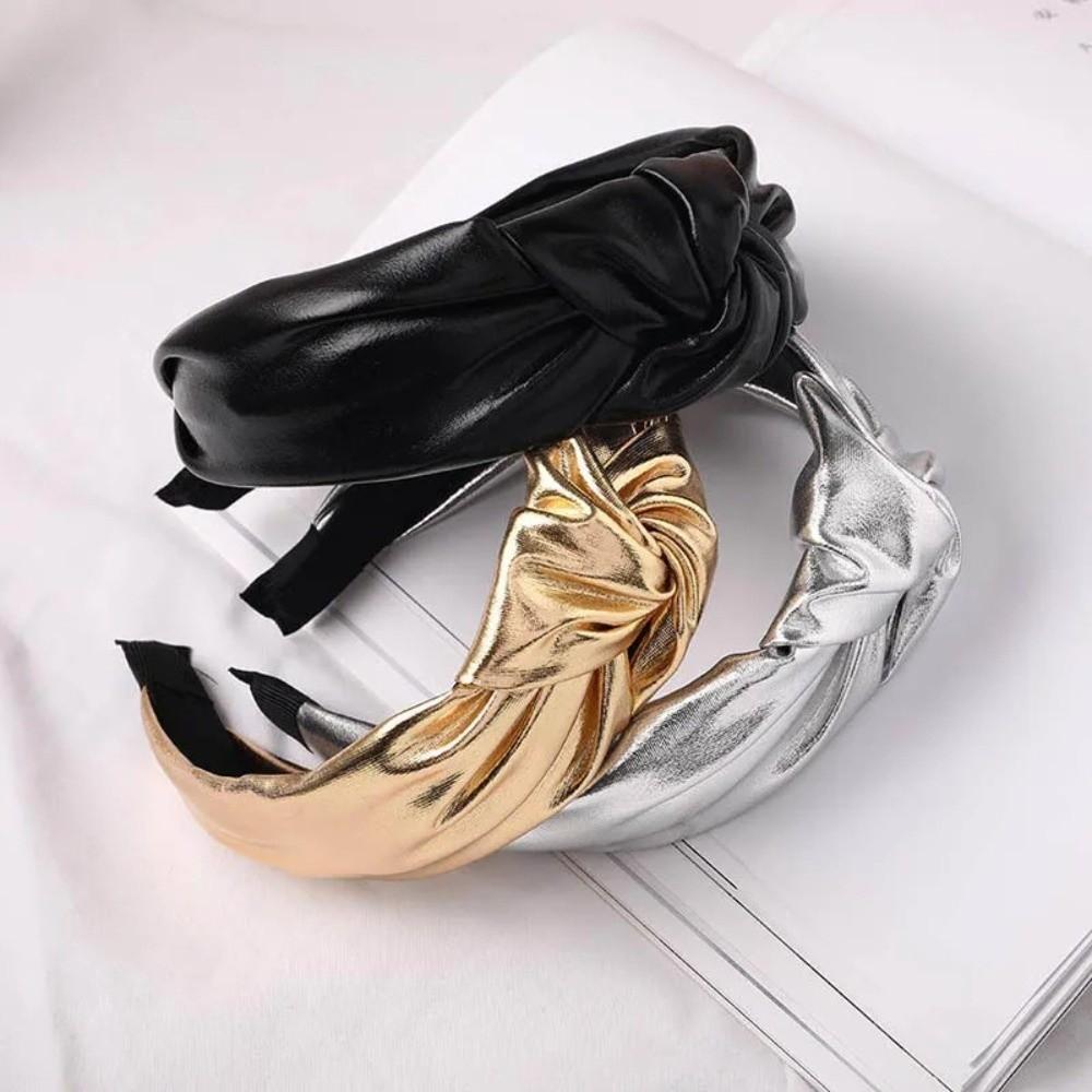 Synthetic Leather Travel Headband Shiny Lady Hairband Fashion Knot Head Hoop  For Women Girls