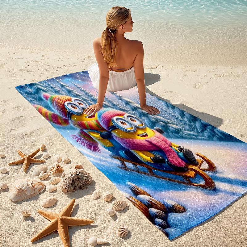 1Pc Winter Snowman Adventure Beach Towel Microfiber Beach Towel Thin Absorbent For Beach Swimming Yoga Bath Sports