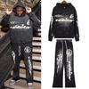 Hellstar Retro Washed Distressed Mud Print Sweatpants & Hoodie Set 