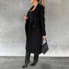 Damen Midi Langer Wollmantel Zweireihiger Trenchcoat Klassisches Revers Peacoat Herbst Winter Übermantel