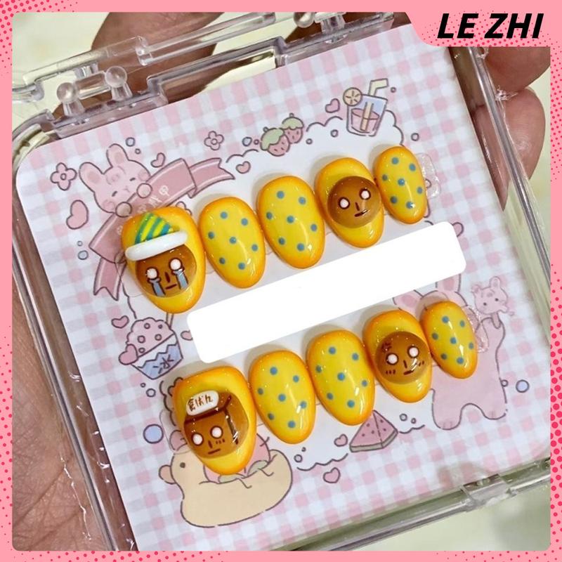 Cartoon Rilakkuma Short Square Round Handmande False Nails Cute Animal Bear Cat Dog Strawberry Bow Press On Nails Christmas Gift