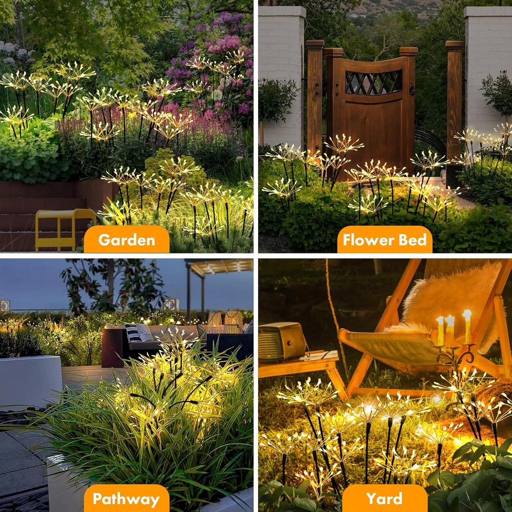 Solar Garden Lights Twinkling Firework Lights with 2 Modes 60LED Waterproof Solar-Powered Lamp for Outside Yard Pathway Decor