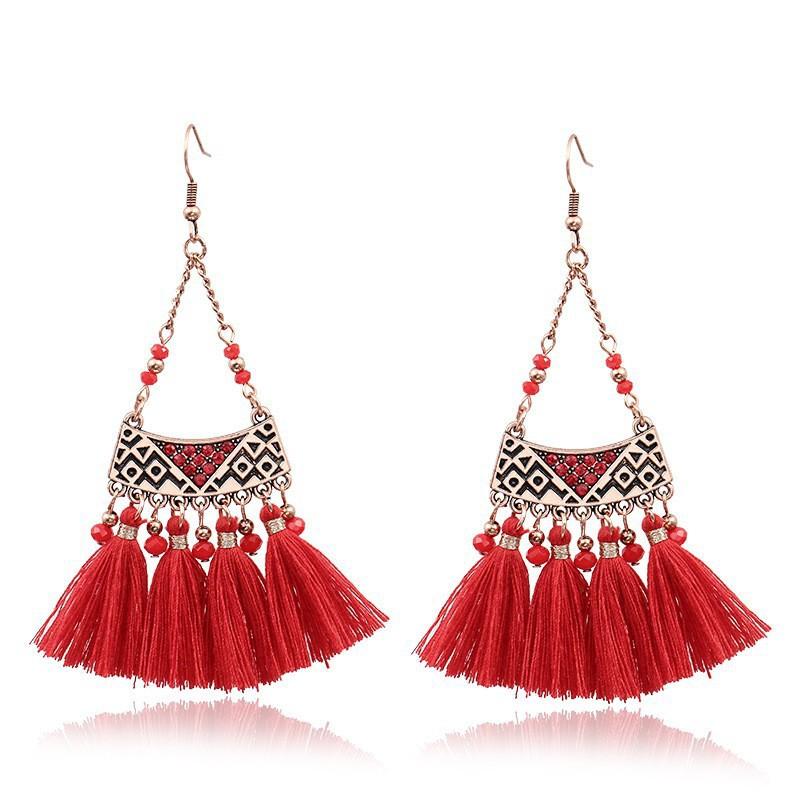 Bohemian Red Earrings Celebrate Retro Tassel Earrings Colorful Dripping Oil Style Earrings