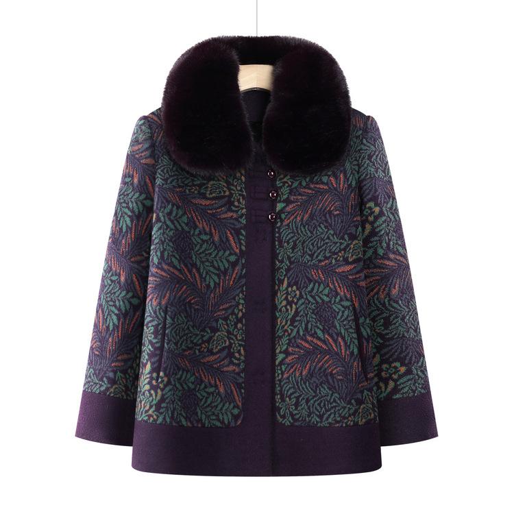 Grandma's Autumn and Winter Jacket Middle-aged and Elderly Women's Clothing New Chinese Style Festive Top Plus Velvet Old Lady's Hair