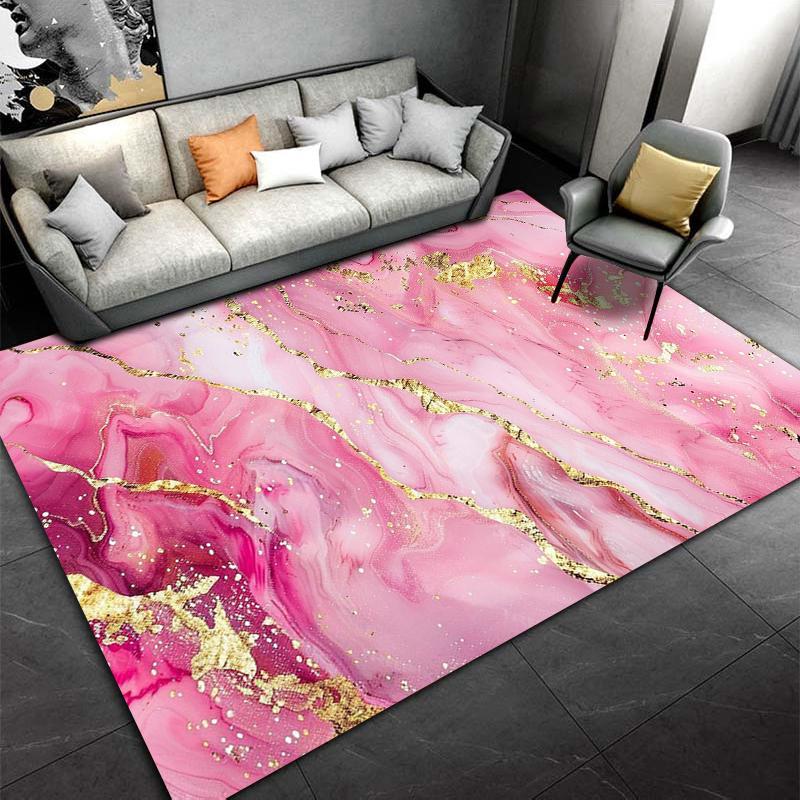 Pink and Golden Abstract Marble Pattern Carpet for Home Decor Suitable for Use As an Anti-slip for Living Room Bedroom Sofas