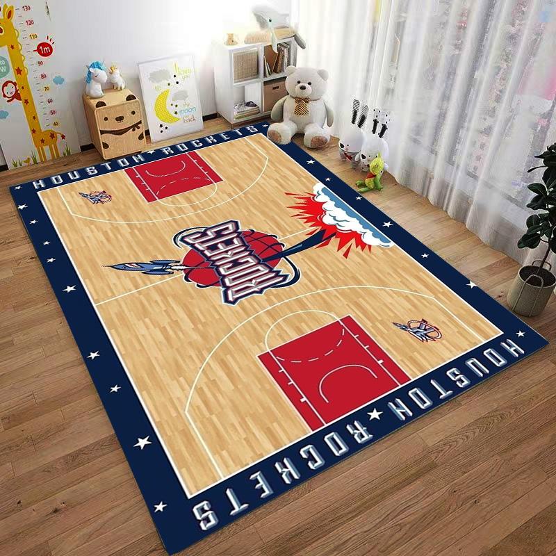 "Houston Rockets Basketball Court Print Carpet, Sports Room Decor Rug" Suitable for use as an anti-slip for living room bedroom sofas