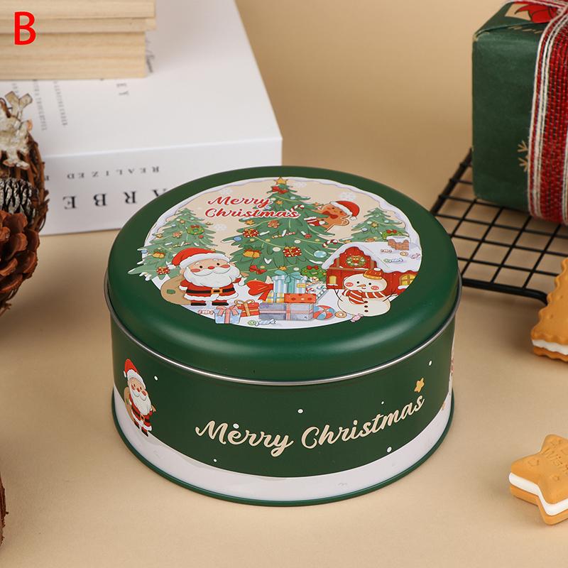 Round Christmas Tinplate Candy Box Metal Santa Claus Biscuit Packaging Can Empty Gift Packaging Box Sugar Packing Box