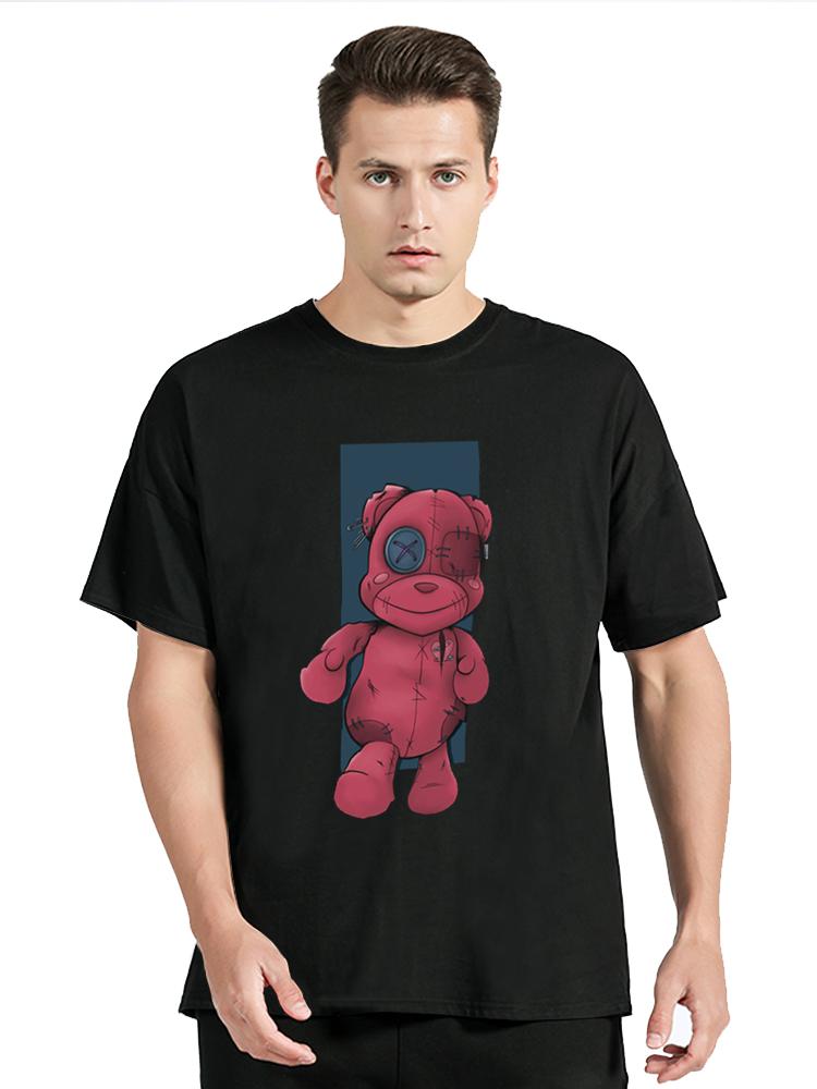 Fashion All-match Women Cotton T-shirt Cartoons Cute Bear Tops Summer Black Classic O-Neck Tee Women Clothes Hip Hop Tshirt