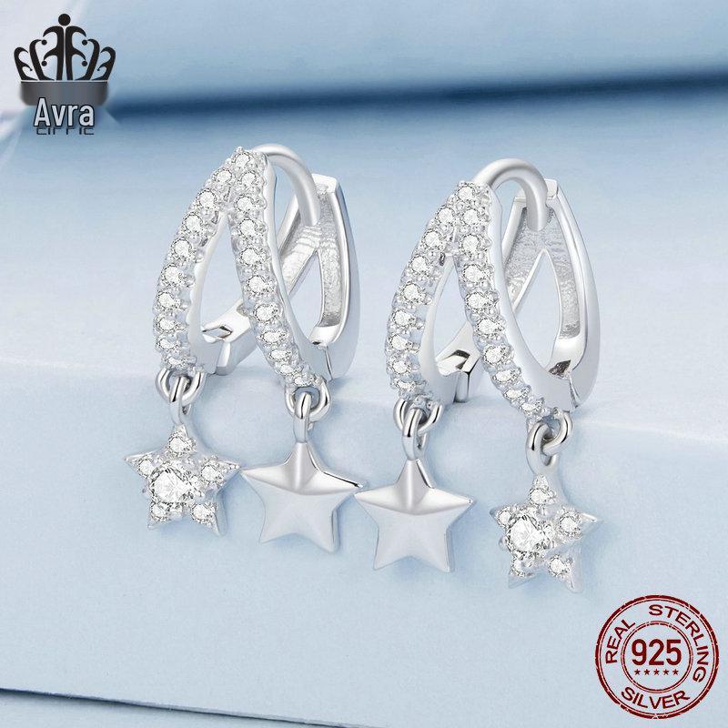 Avle Swaying Double Ring Star Earrings - S925 Sterling Silver, Cross-Border Women's Versatile Design