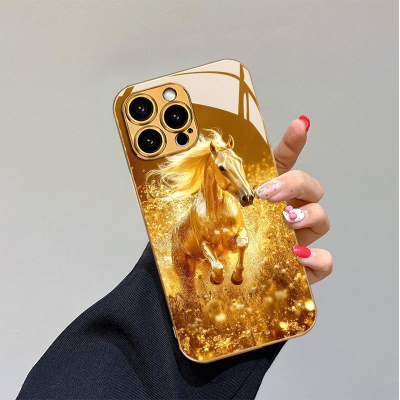 

Новый стеклянный чехол для телефона с узором бегущей лошади подходит для iPhone 17 16 15 14 13 12 11 Pro/Max/Plus, противоударный For iPhone 11PROMAX