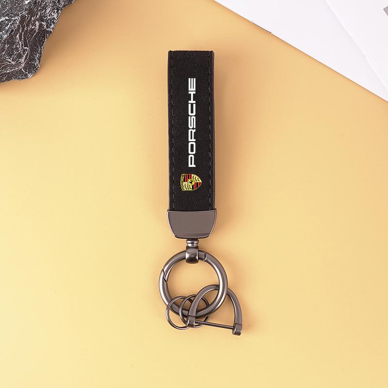 Car Logo Leather Key Ring Gift Pendant Accessory Man Suede Keychain For Porsche Boxster Cayman Cayenne 911 Macan Panamera Taycan PS4