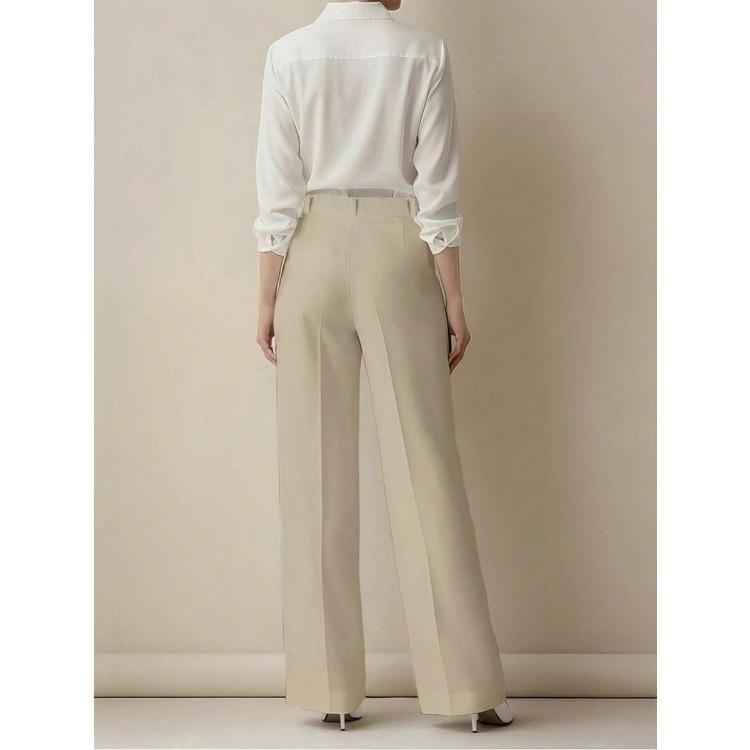 Women High Waisted Pleated Loose Pants Solid Color Casual Work Trousers