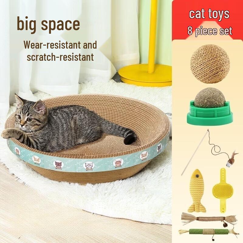 Durable Cat Scratcher Nest & 8-Piece Toy Set