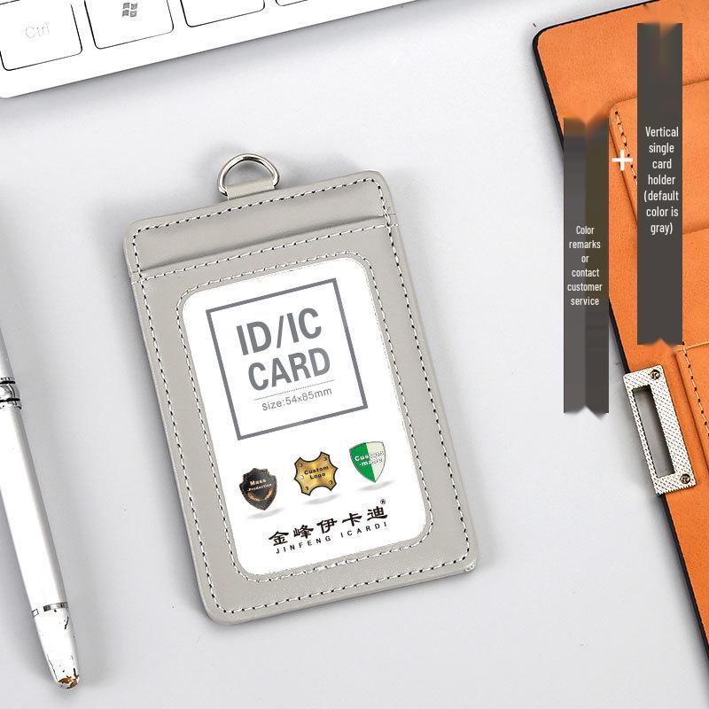 Genuine Leather Custom Work ID Card Holder with Lanyard for Employee and Student ID Cards