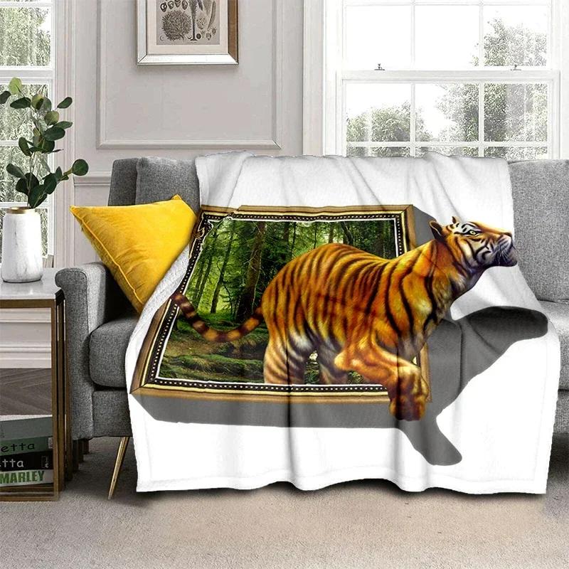 

3D Tiger Throw Blanket, Comfort Warmth Soft Blanket Face Tiger Cozy Blanket, Lightweight Flannel Blanket for Adults Queen Size 80x120cm